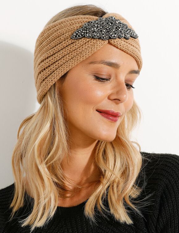 Headband en maille avec bijou (beige) Headband en maille avec bijou (beige)